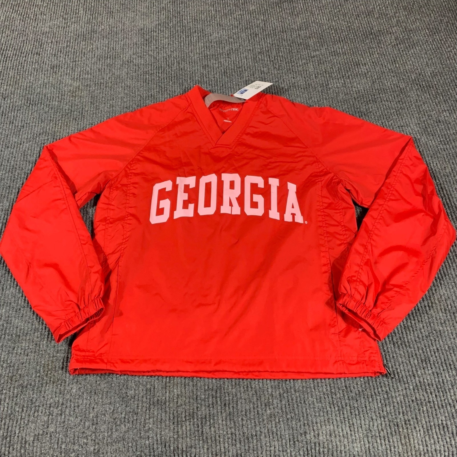 Georgia Bulldogs Jacket Womens Small Red Spell Out Windbreaker Oversized Light